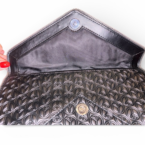 Rebecca Minkoff Black Leo Envelope Clutch with Embossed Peace Signs - Picture 4 of 5